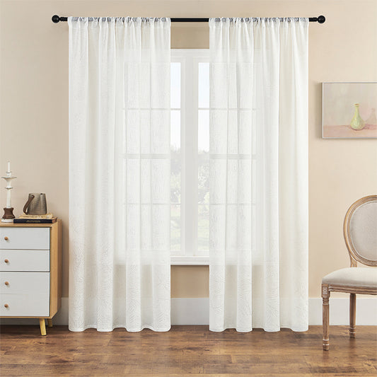 Leaf Pattern Sheer White Curtains