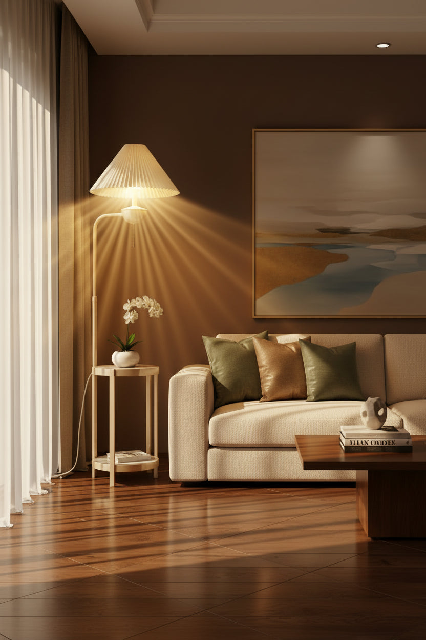 Elegant Cream Floor Lamp with Charging Station