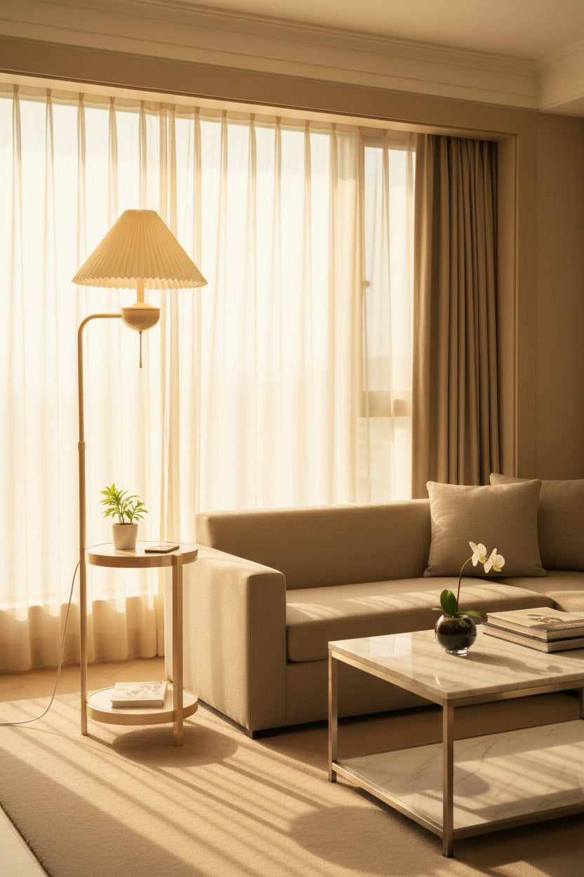 Elegant Cream Floor Lamp with Charging Station