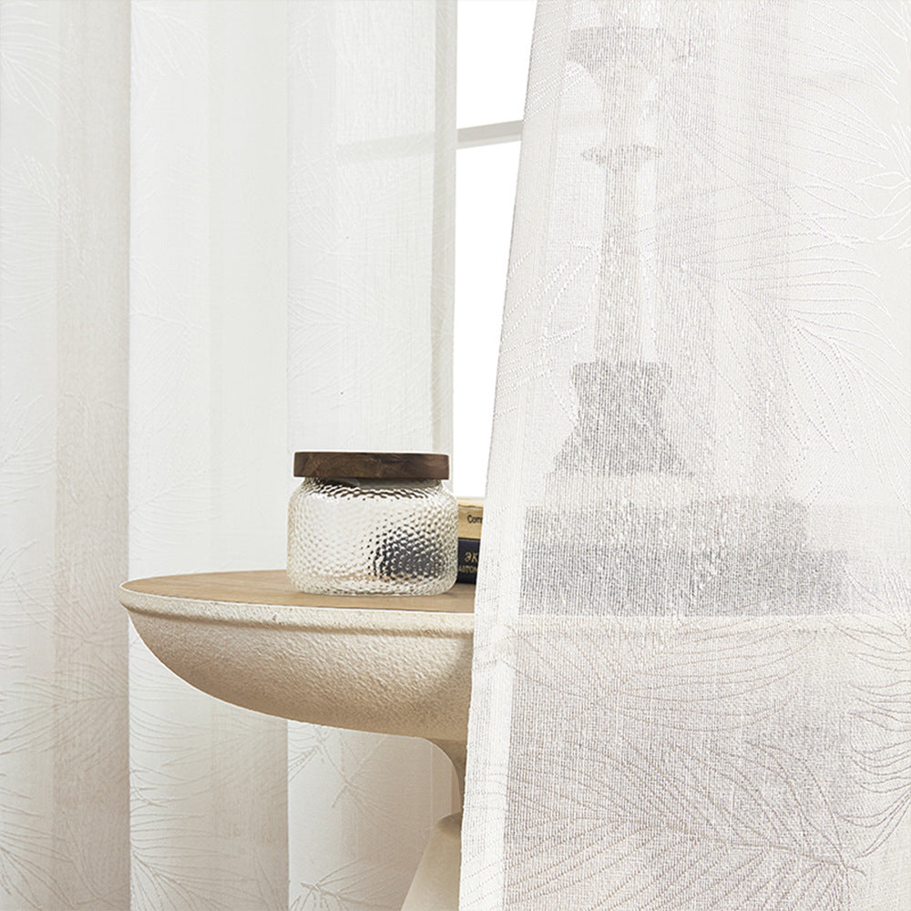 Leaf Pattern Sheer White Curtains
