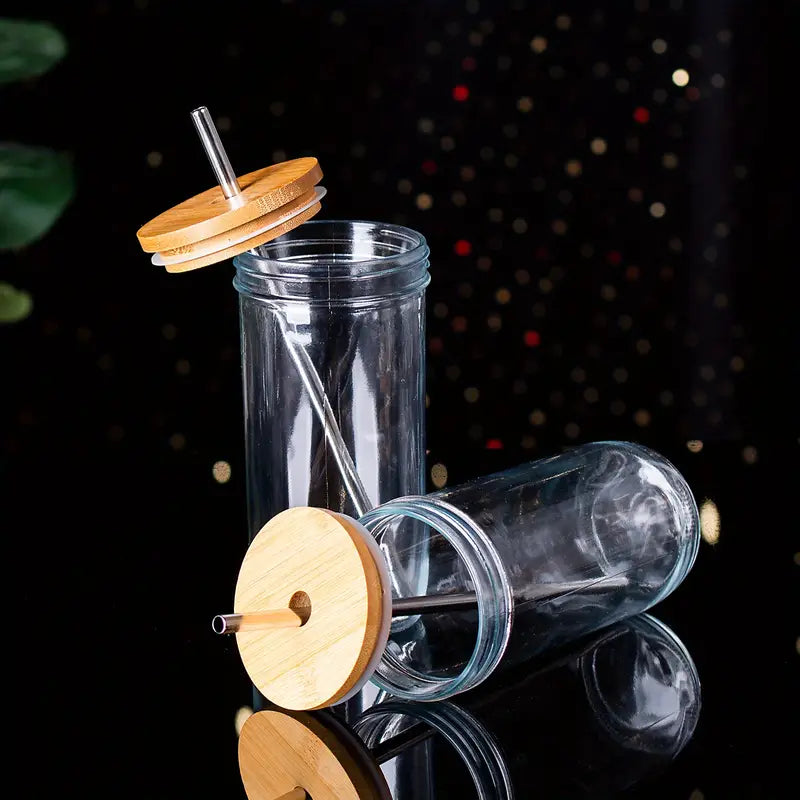 Eco-Friendly Glass Sipping Set with Stainless Straws, 24oz
