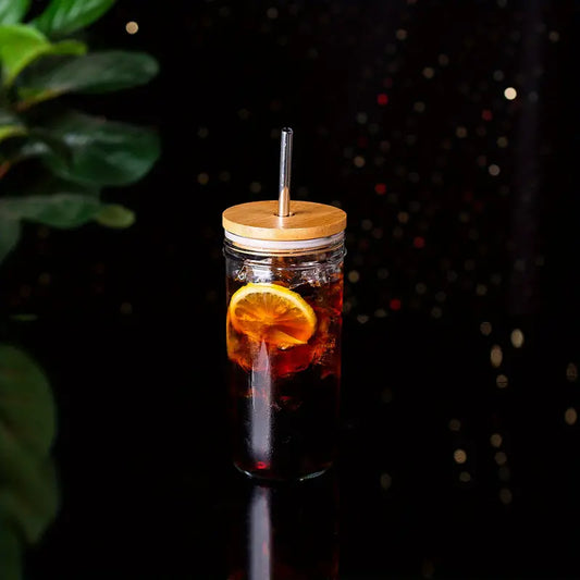 Eco-Friendly Glass Sipping Set with Stainless Straws, 24oz