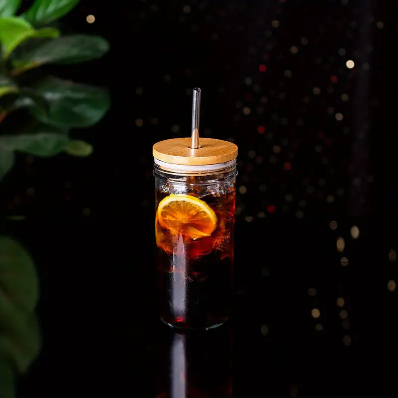 Eco-Friendly Glass Sipping Set with Stainless Straws, 24oz