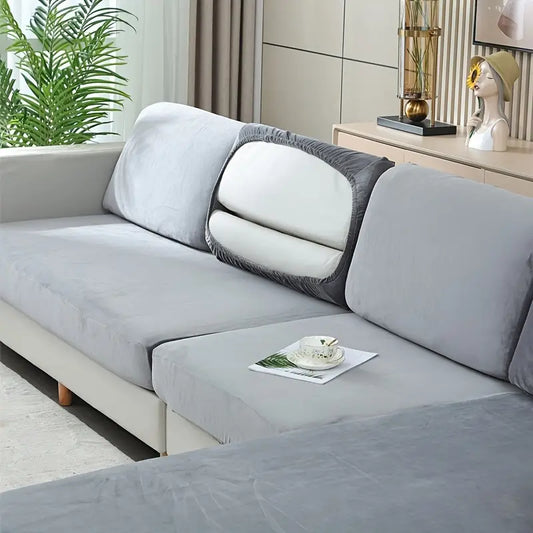 Gray Velvet Stretch Sofa Cushion Cover