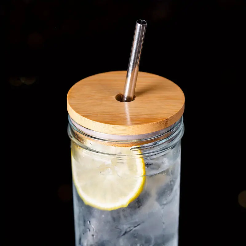 Eco-Friendly Glass Sipping Set with Stainless Straws, 24oz