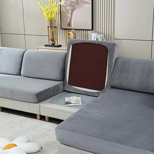 Gray Velvet Stretch Sofa Cushion Cover