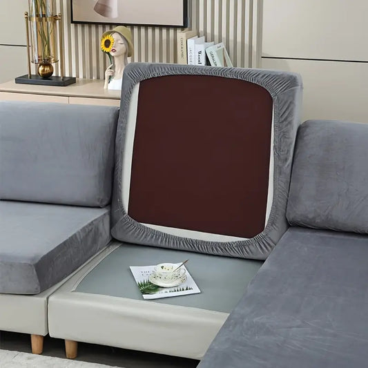 Gray Velvet Stretch Sofa Cushion Cover