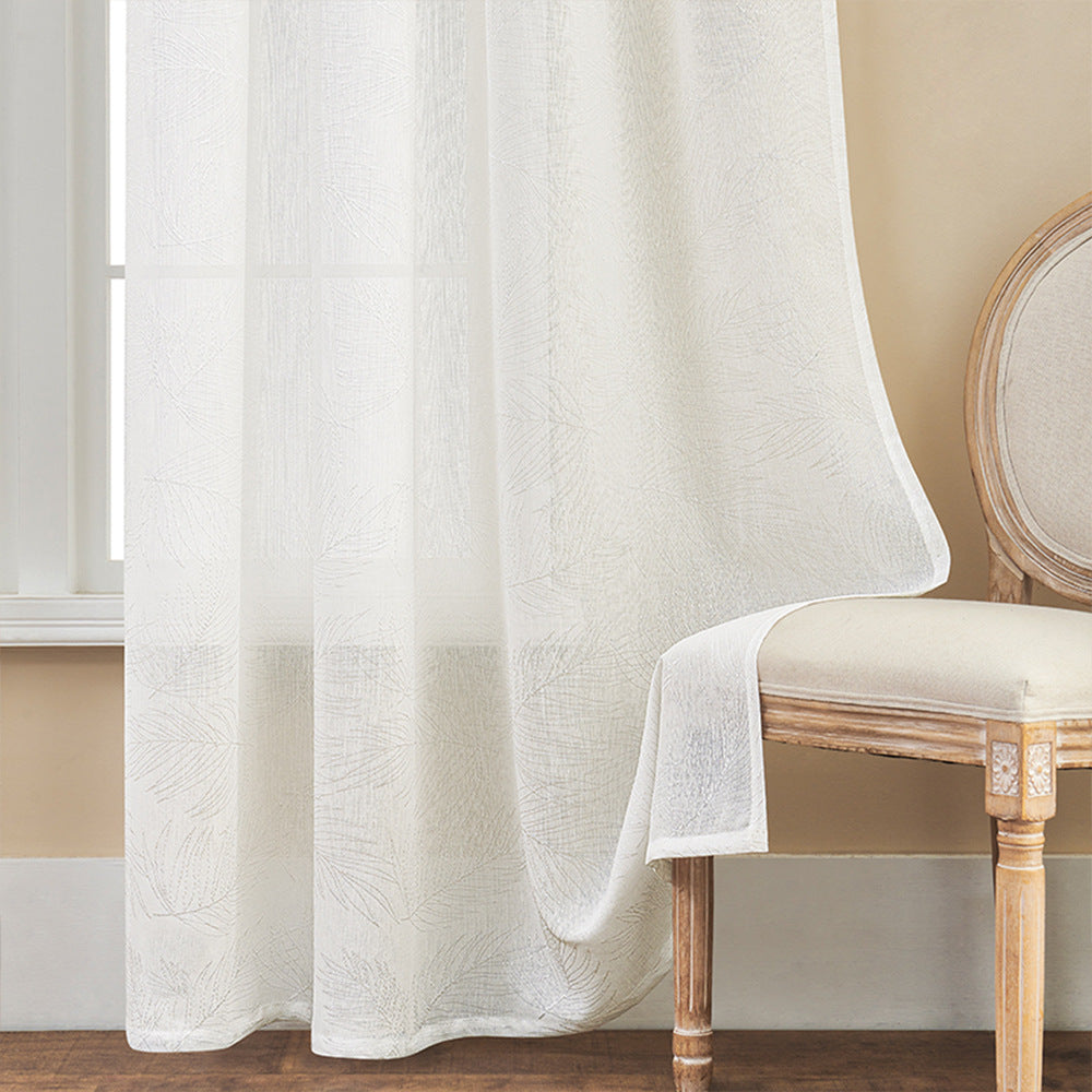 Leaf Pattern Sheer White Curtains